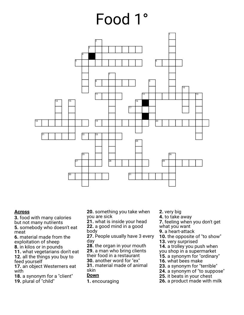 Food 1° Crossword