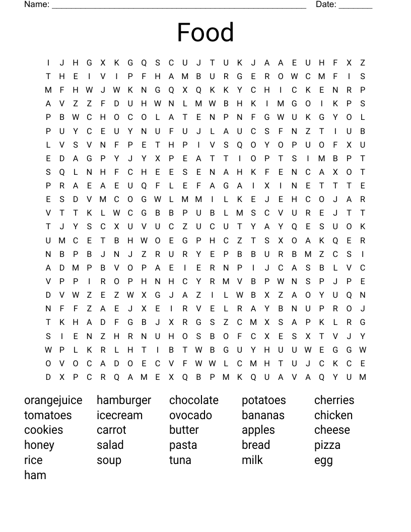 Similar To Food Word Search WordMint