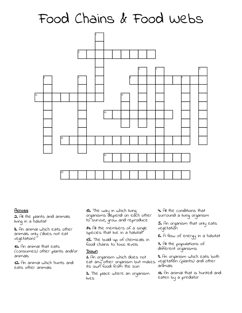Food Chains Crossword Puzzle Worksheet Activity By Puzzles To Print