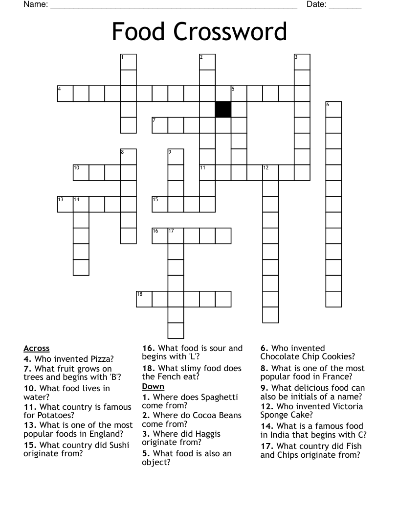 Food Crossword