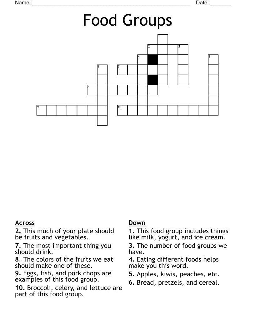 Food Groups Crossword