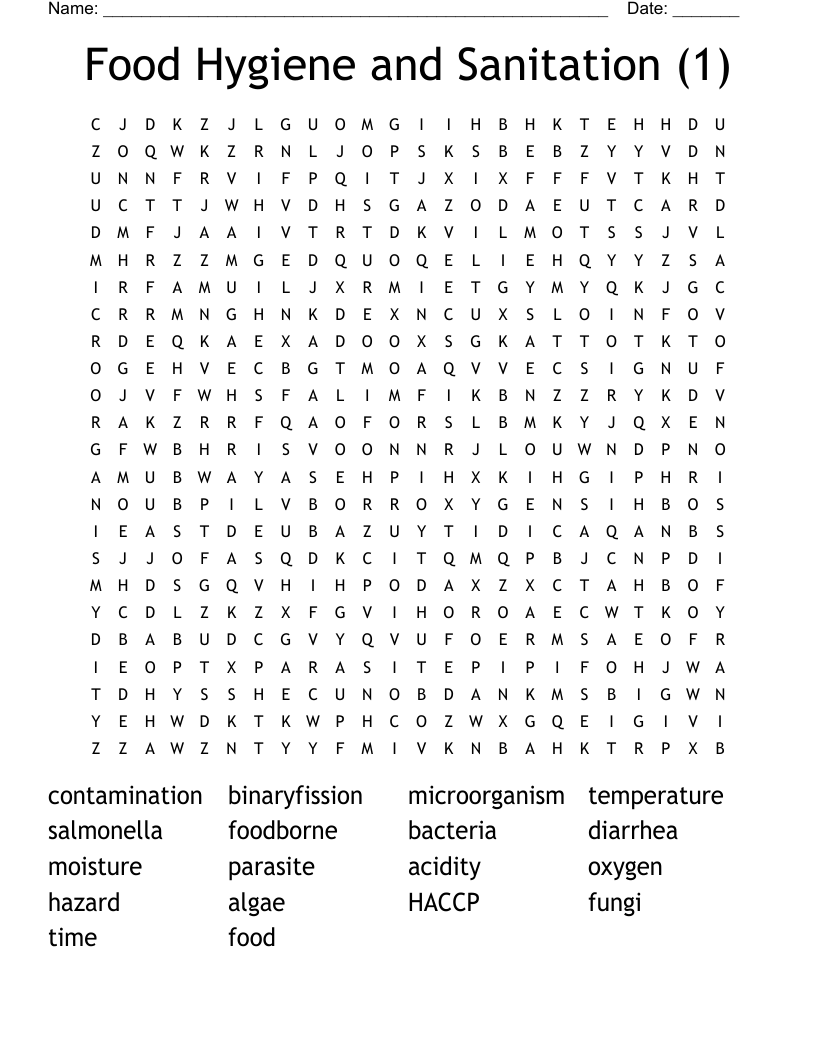 Food Safety Word Search WordMint