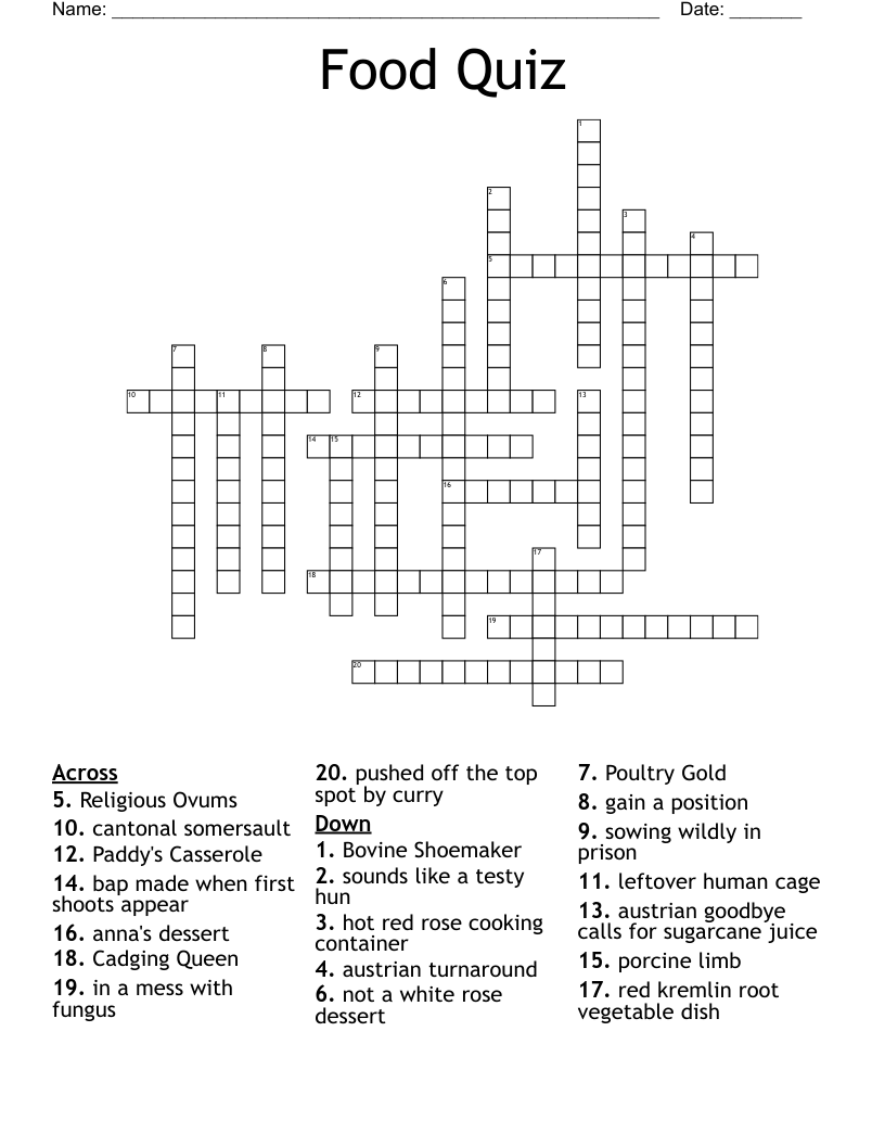 Food Quiz Crossword