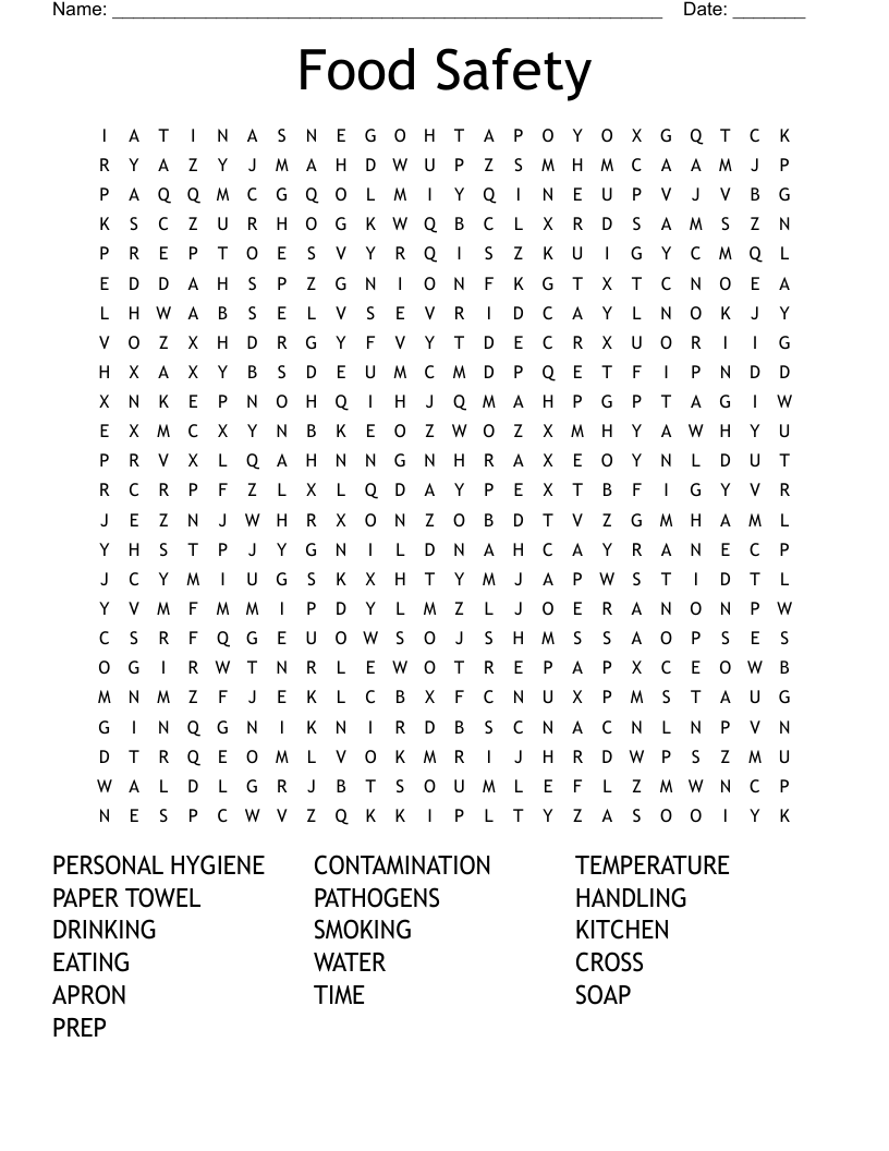Food Safety Word Search