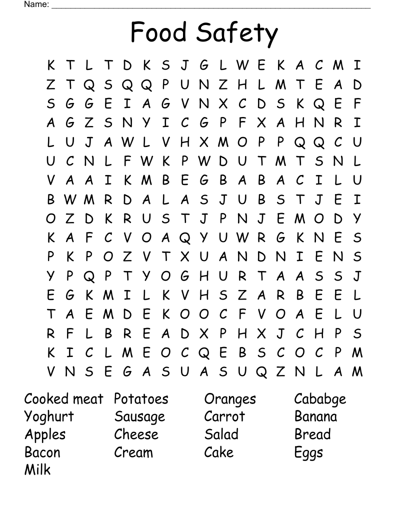 Food Safety Word Search Printable Free Printable Worksheet