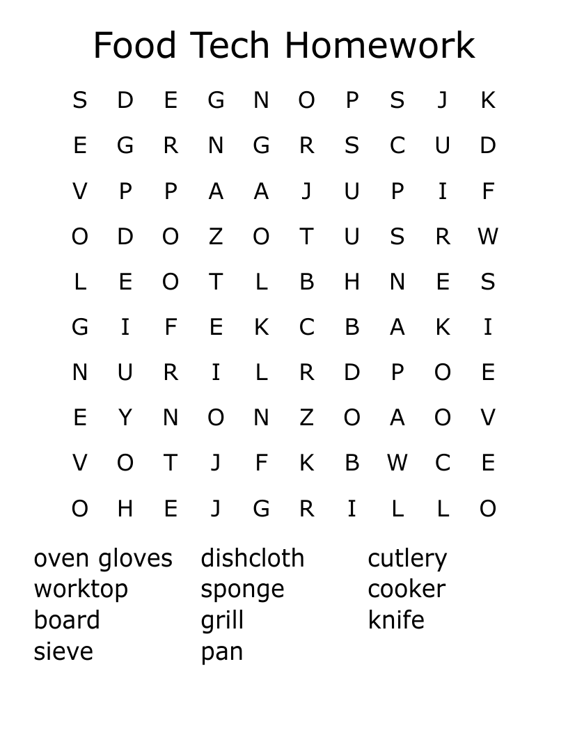 Food Tech Homework Word Search