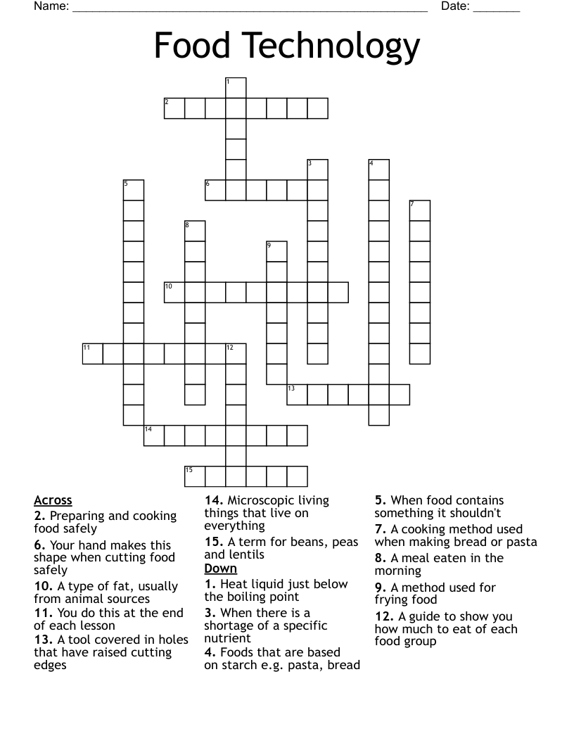 Food Technology Crossword