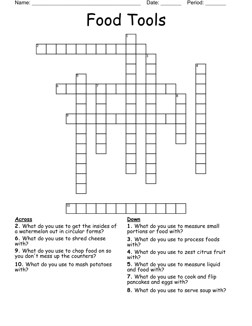Food Tools Crossword WordMint