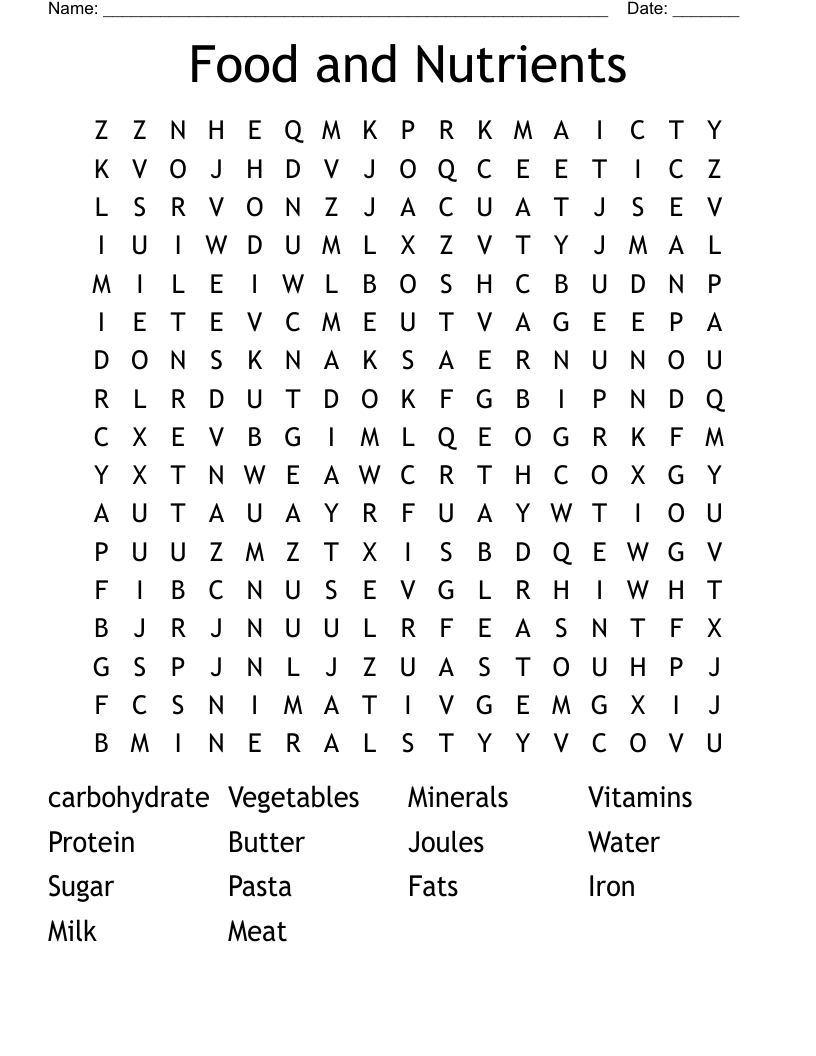Food And Nutrients Word Search WordMint Food And Nutrients Word Search WordMint