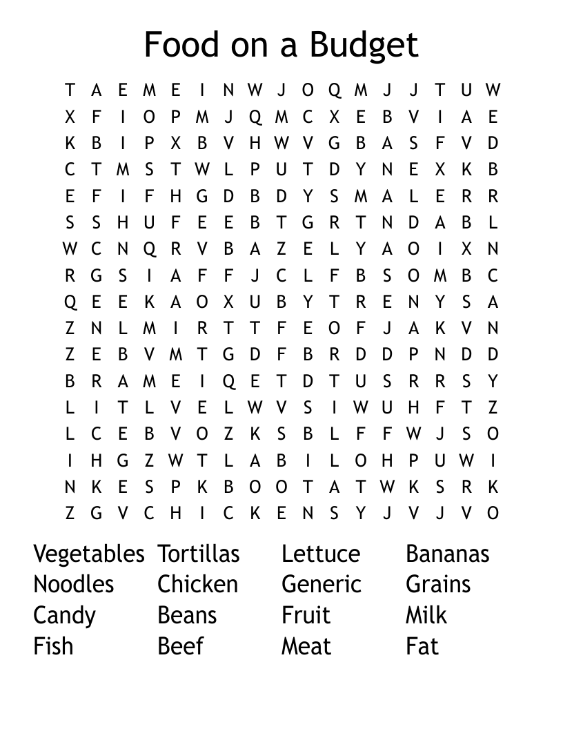 Food on a Budget Word Search