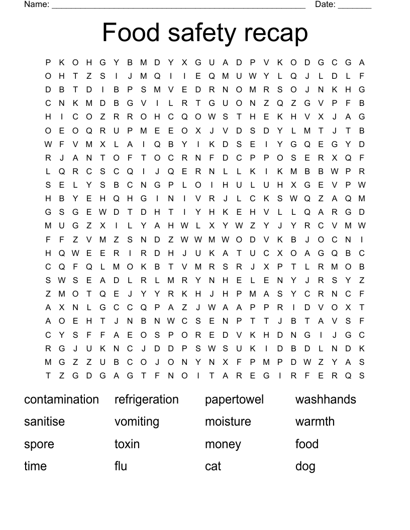 Food safety recap Word Search