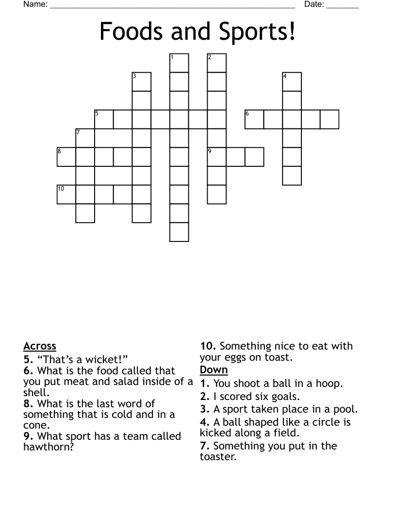 Foods and Sports! Crossword WordMint