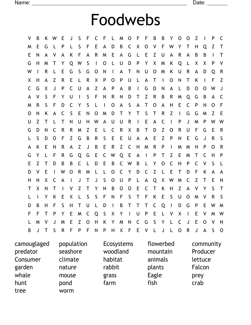 Foodwebs Word Search