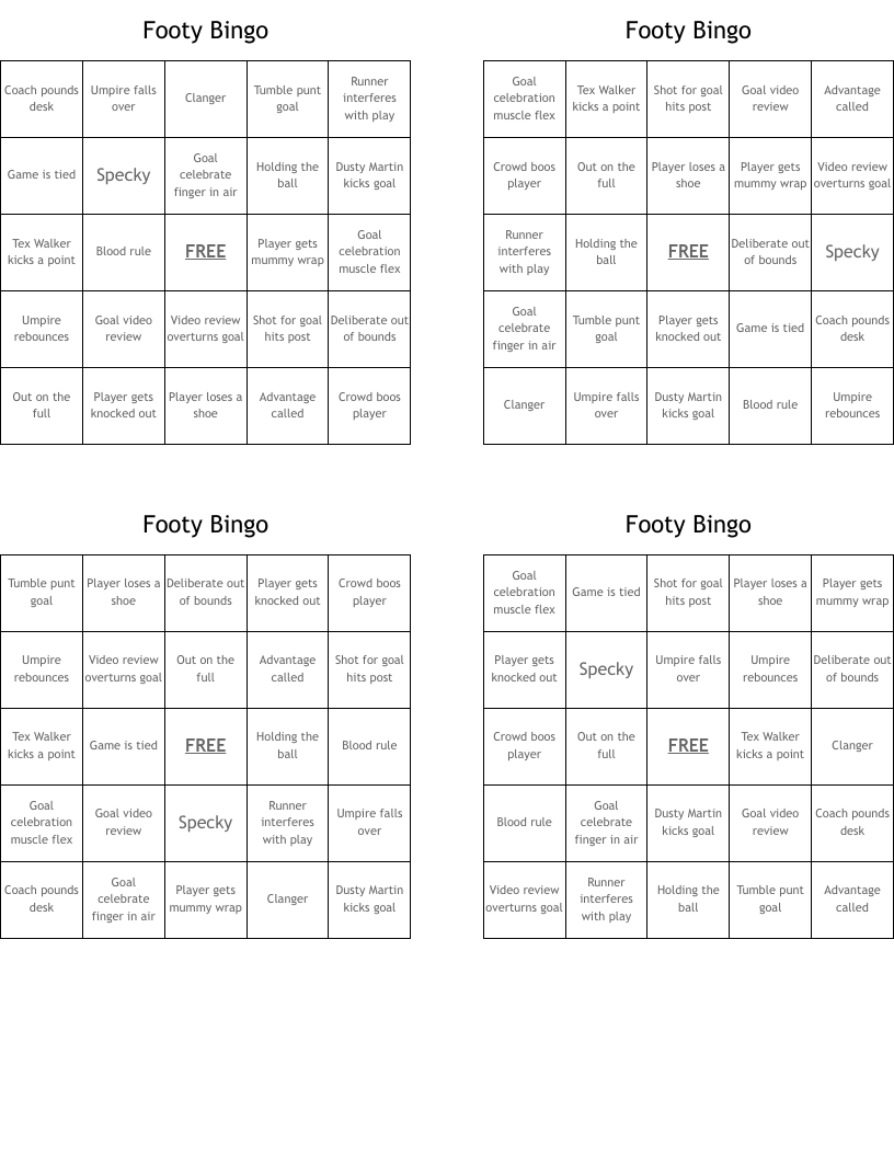 Footy Bingo