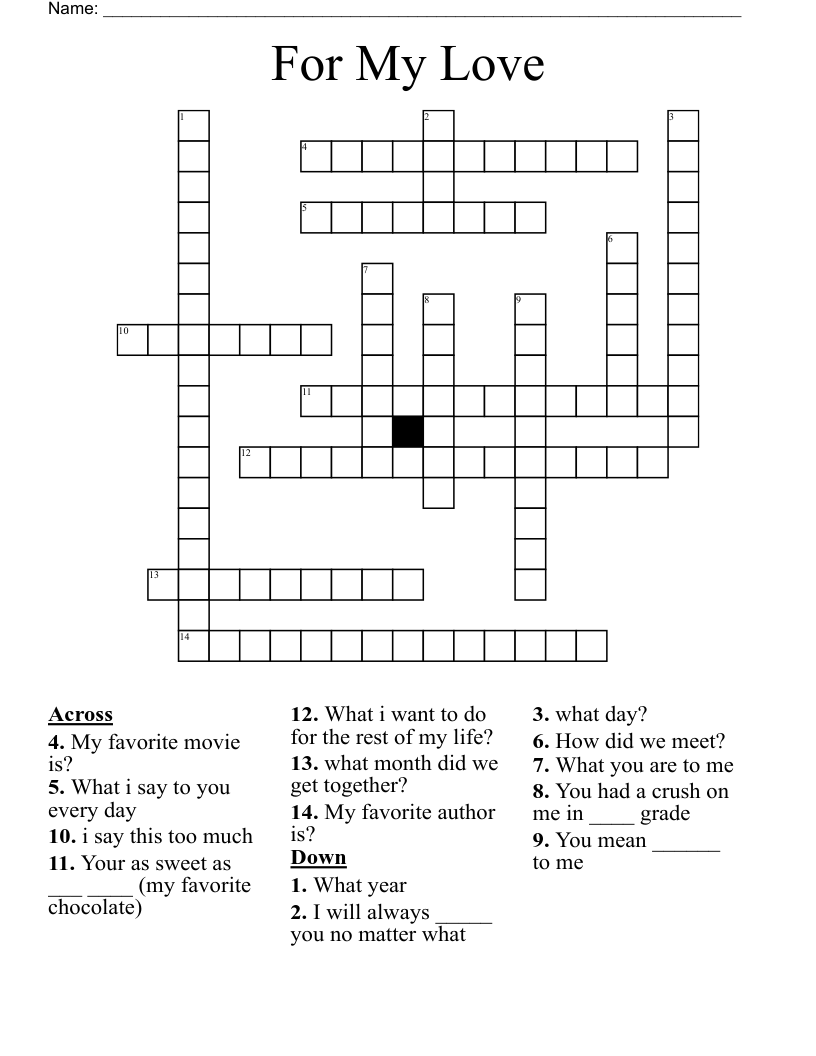 For My Love Crossword