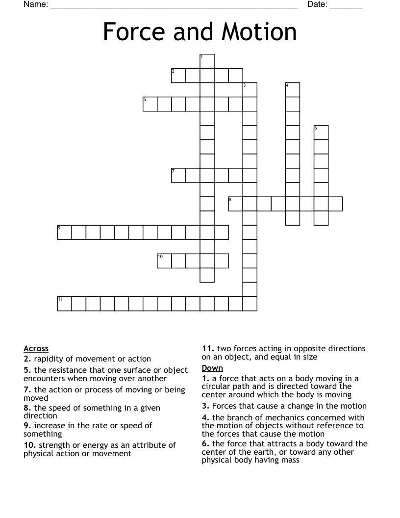 Force And Motion Crossword WordMint