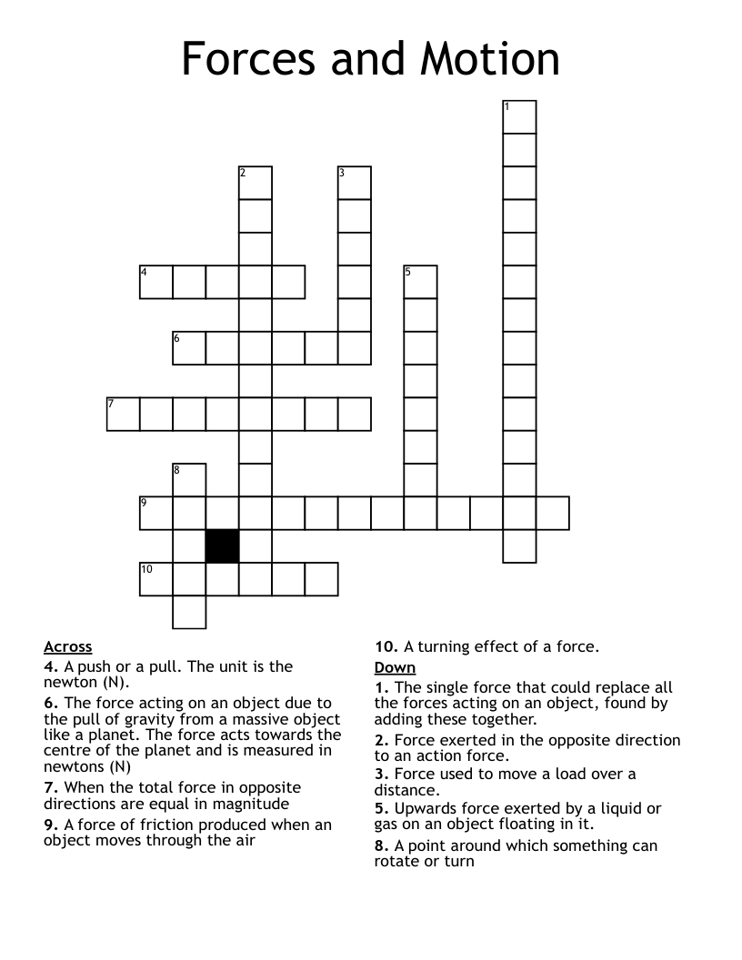 Forces And Motion Crossword WordMint