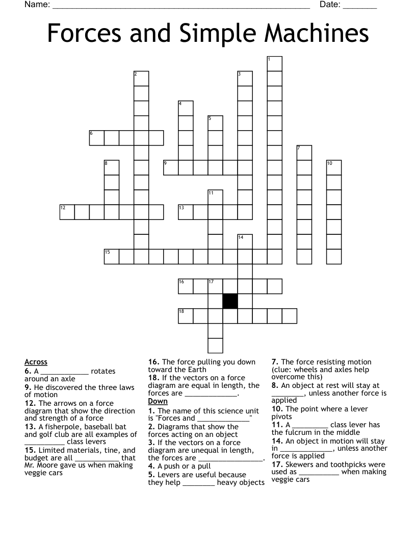 Forces And Motion Crossword WordMint