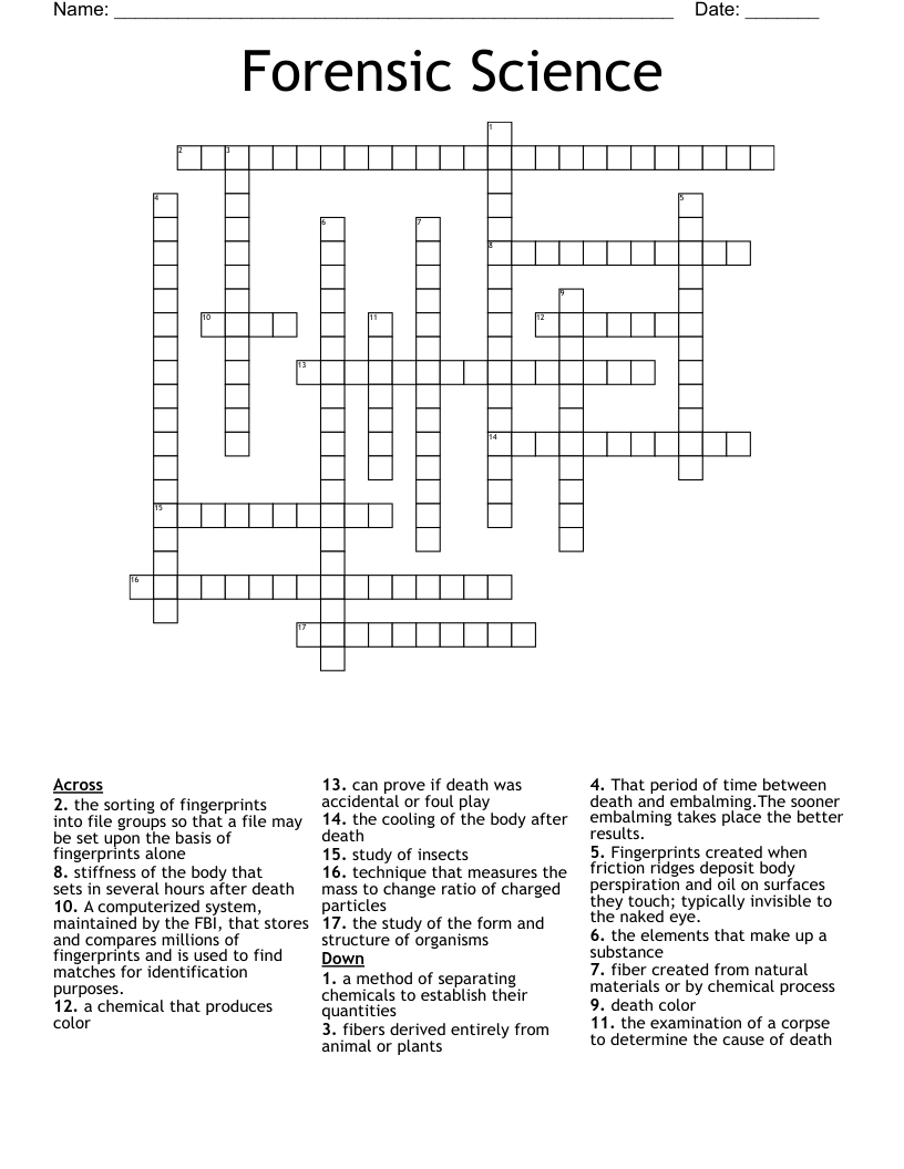 Forensic Science Crossword WordMint
