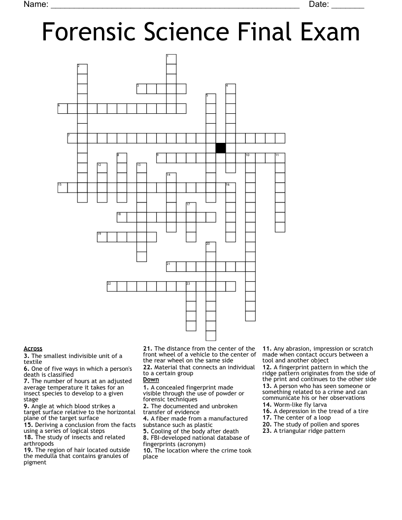 Forensic Science Final Exam Crossword WordMint