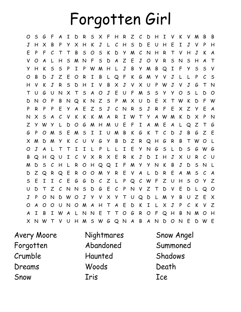Forgotten Girl Word Search