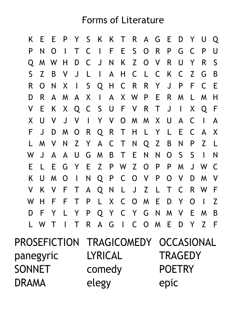 Forms of Literature 																			 																			 Word Search