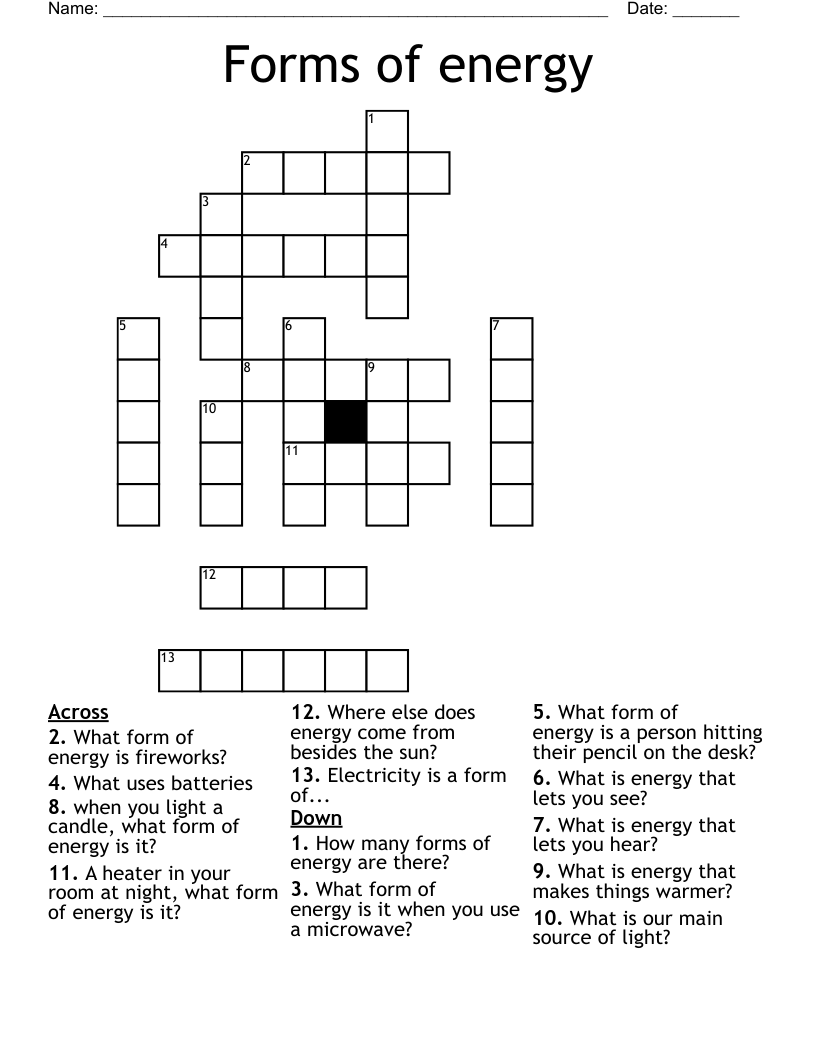 Forms Of Energy Crossword WordMint