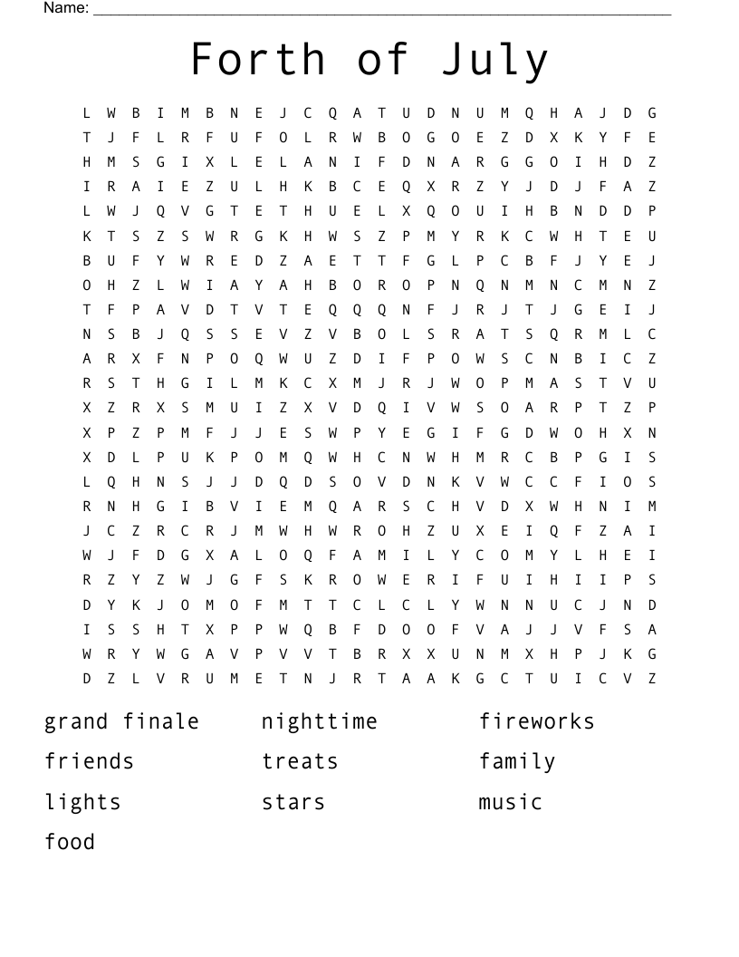 Forth Of July Word Search WordMint