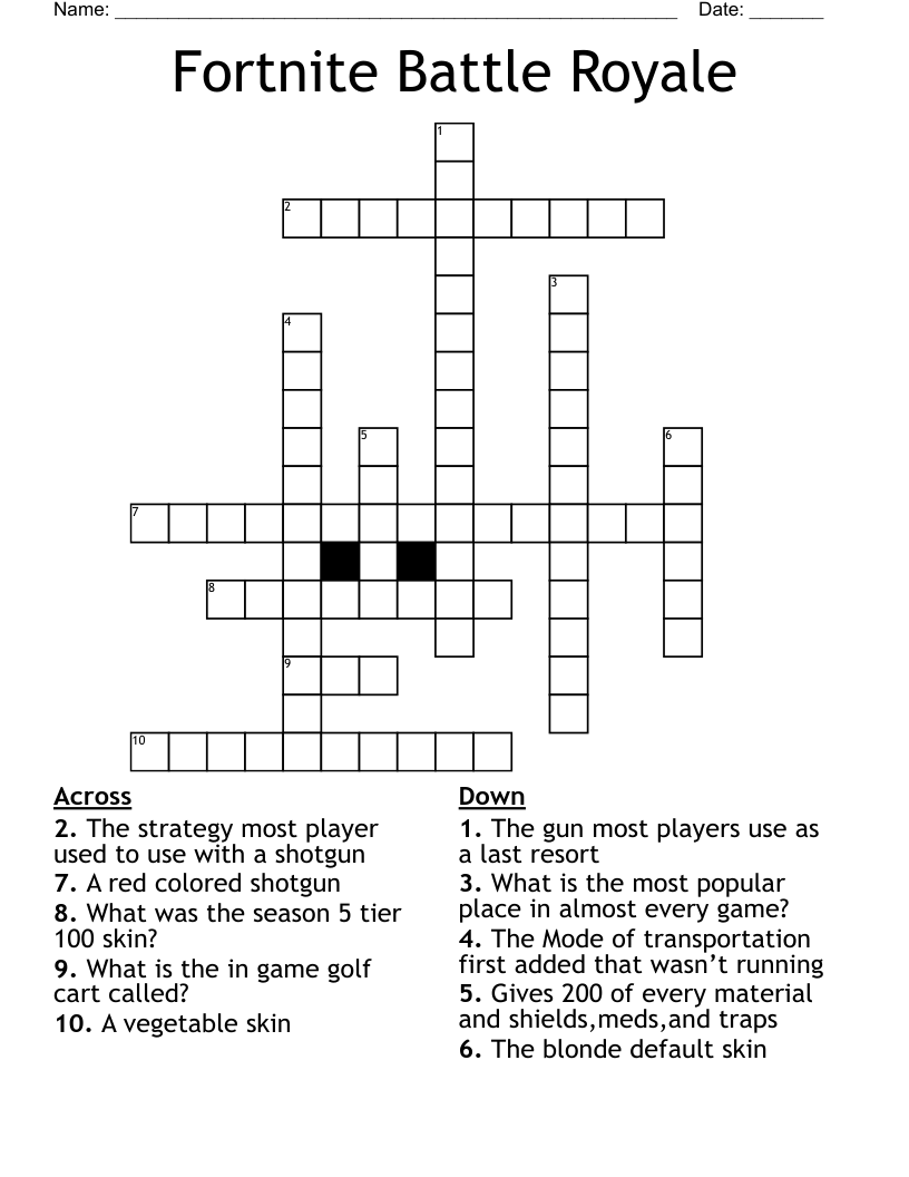 Fortnite Crossword Puzzle WordMint