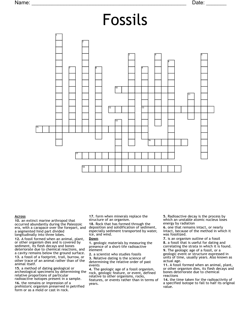 Fossils Crossword WordMint