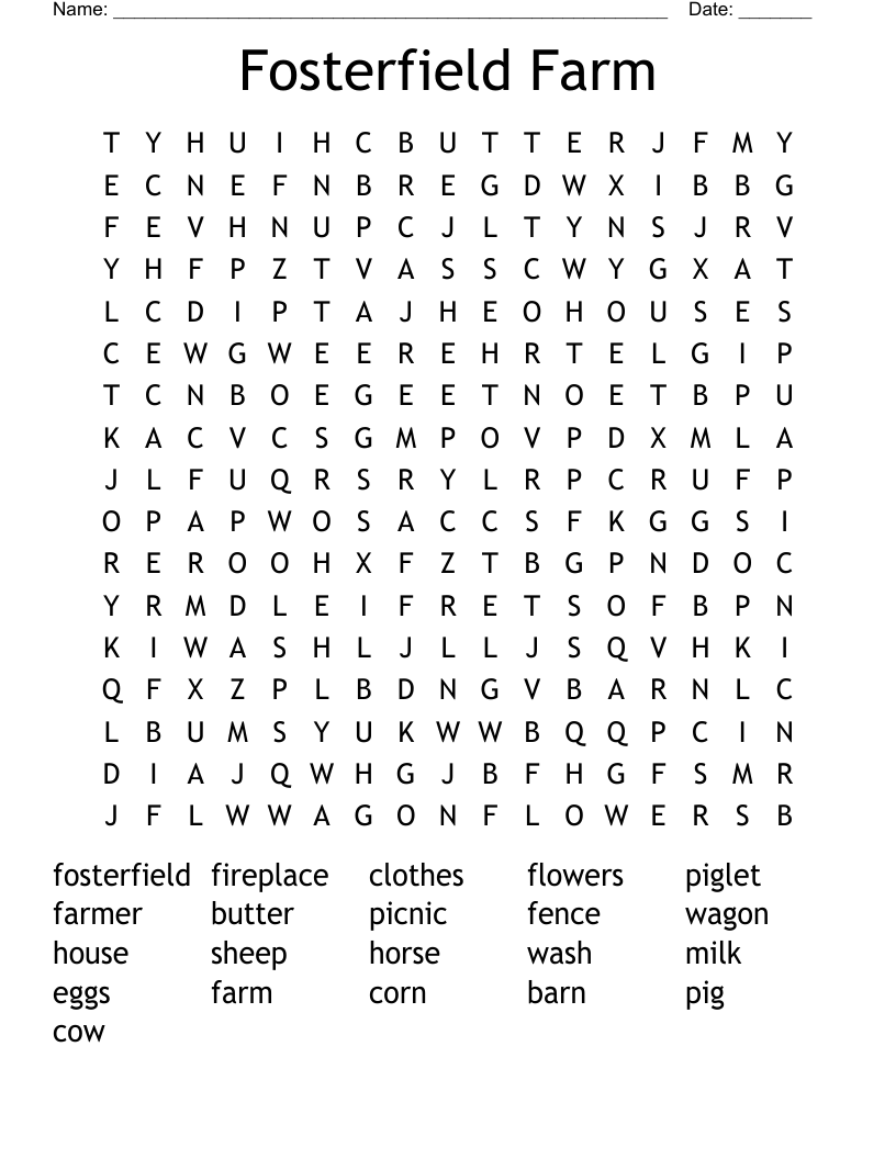 Fosterfield Farm Word Search