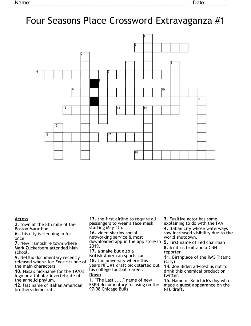 Four Seasons Place Crossword Extravaganza #1