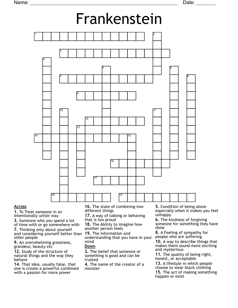 Frankenstein Crossword WordMint
