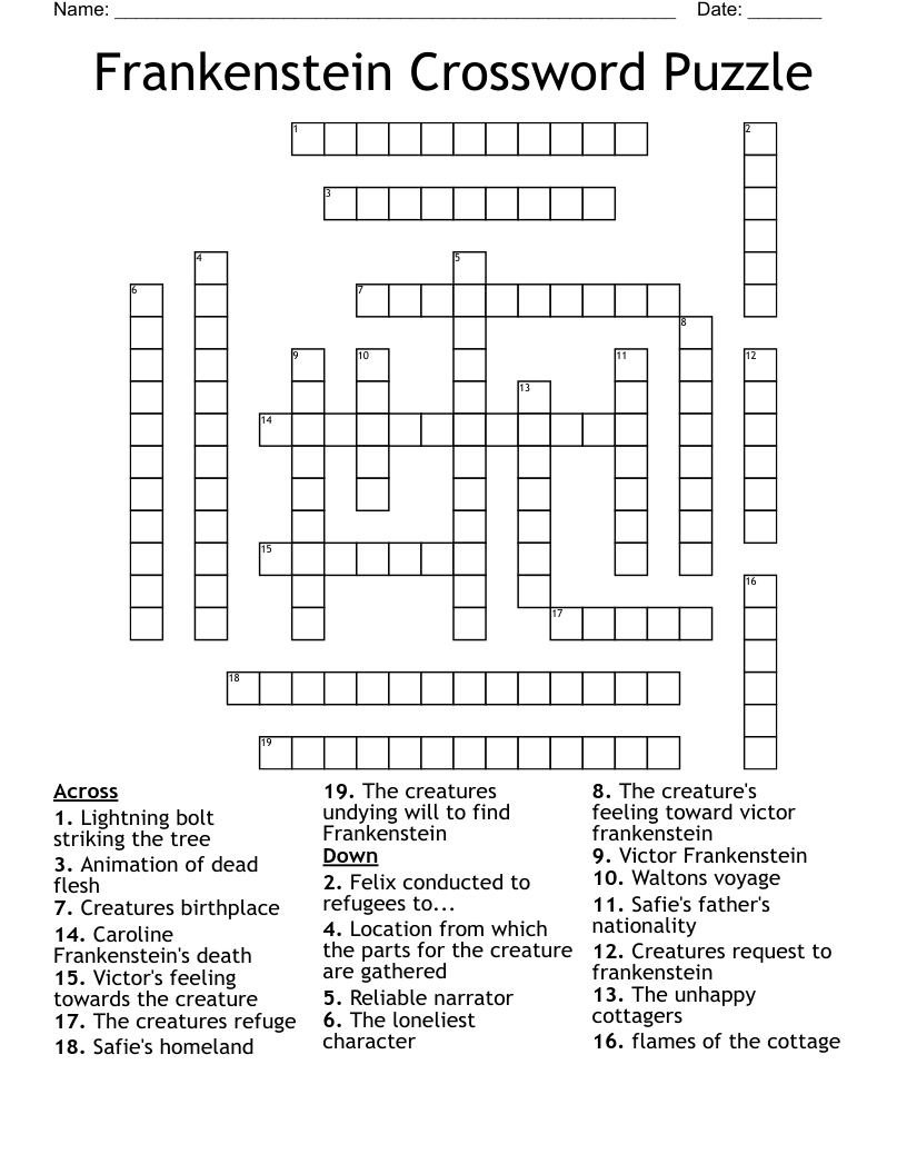 Frankenstein Crossword Puzzle WordMint