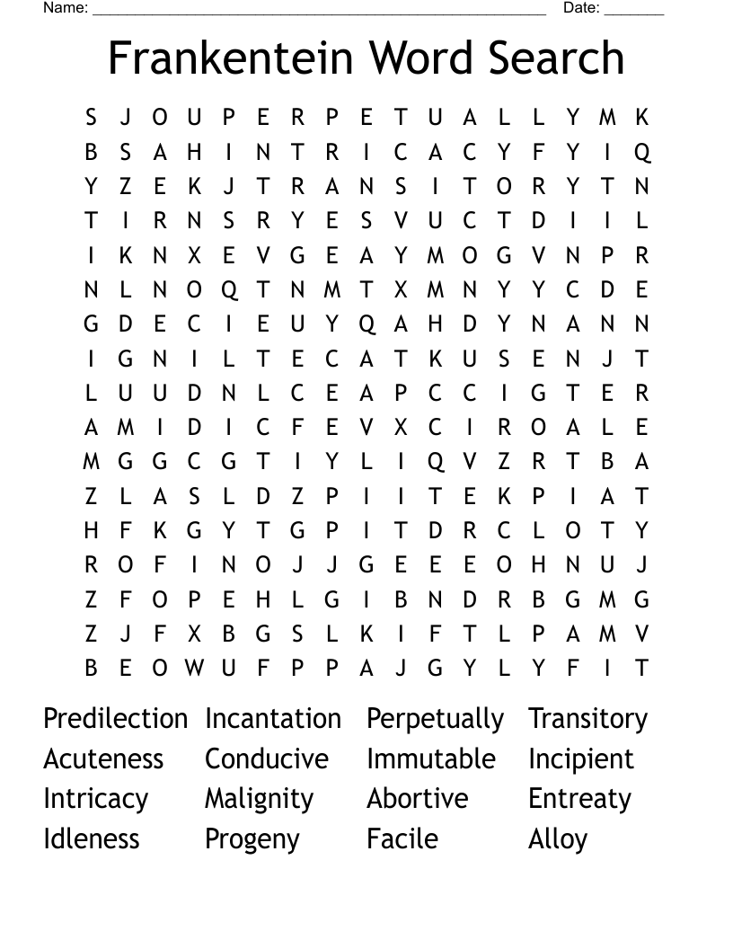 Frankentein Word Search