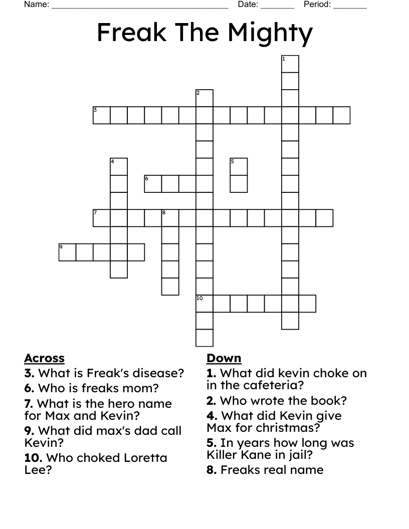 Freak The Mighty Crossword