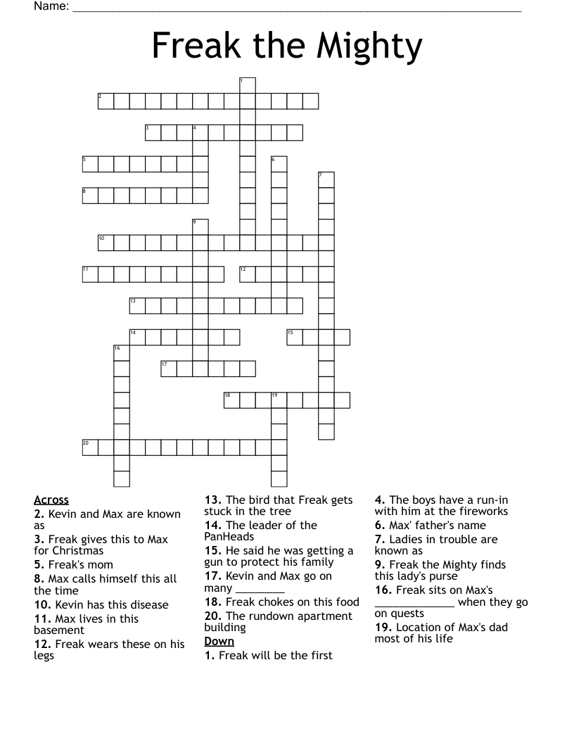 Freak the Mighty Crossword
