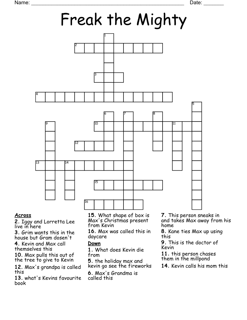 Freak the Mighty Crossword