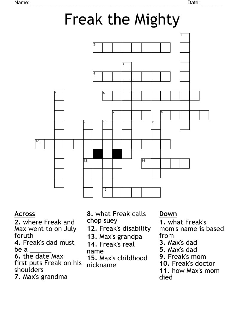 Freak the Mighty Crossword