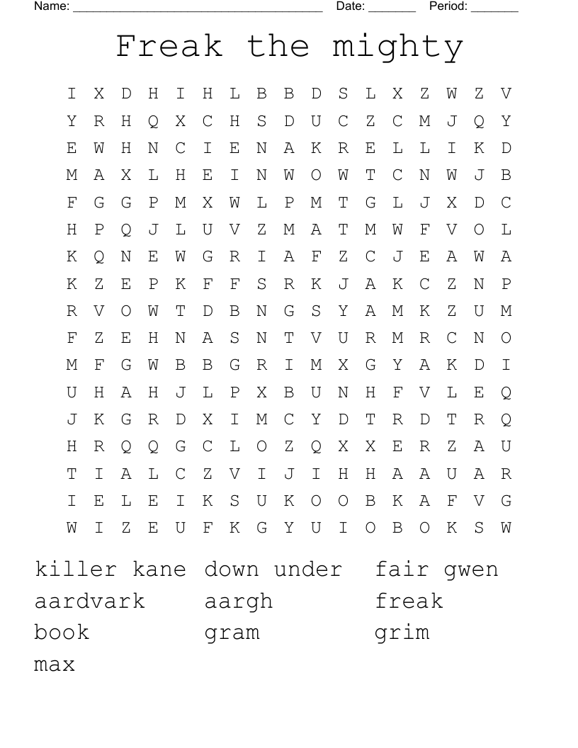 Freak the mighty Word Search