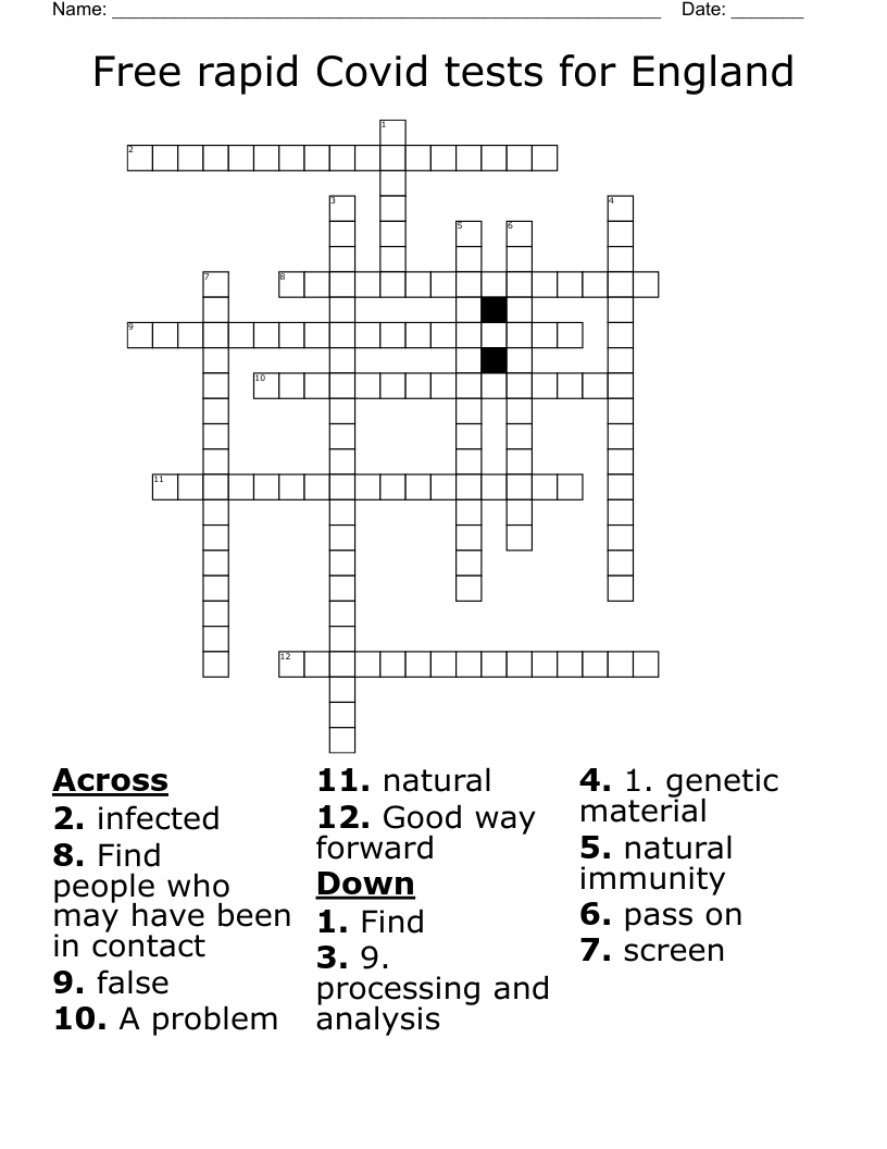 Free rapid Covid tests for England Crossword