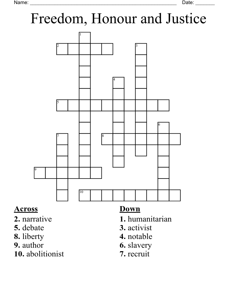 Freedom, Honour and Justice Crossword WordMint