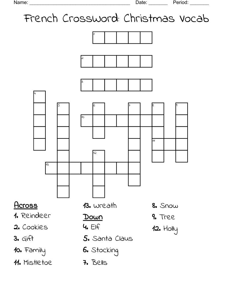 French CrossWord Christmas Vocab WordMint