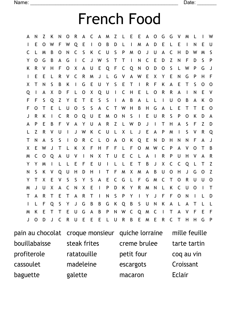 French Food Word Search WordMint