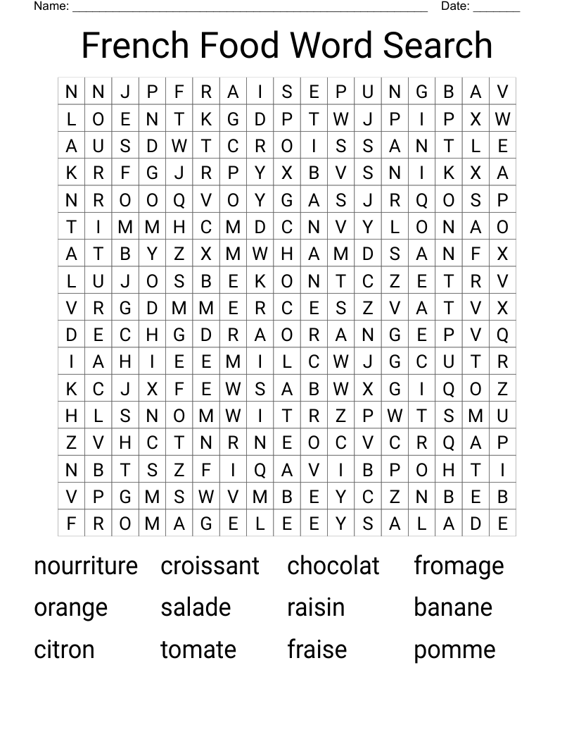 French Food Word Search WordMint