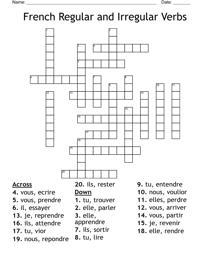 French Regular And Irregular Verbs Crossword WordMint
