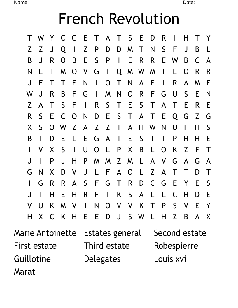 French Revolution Word Search WordMint