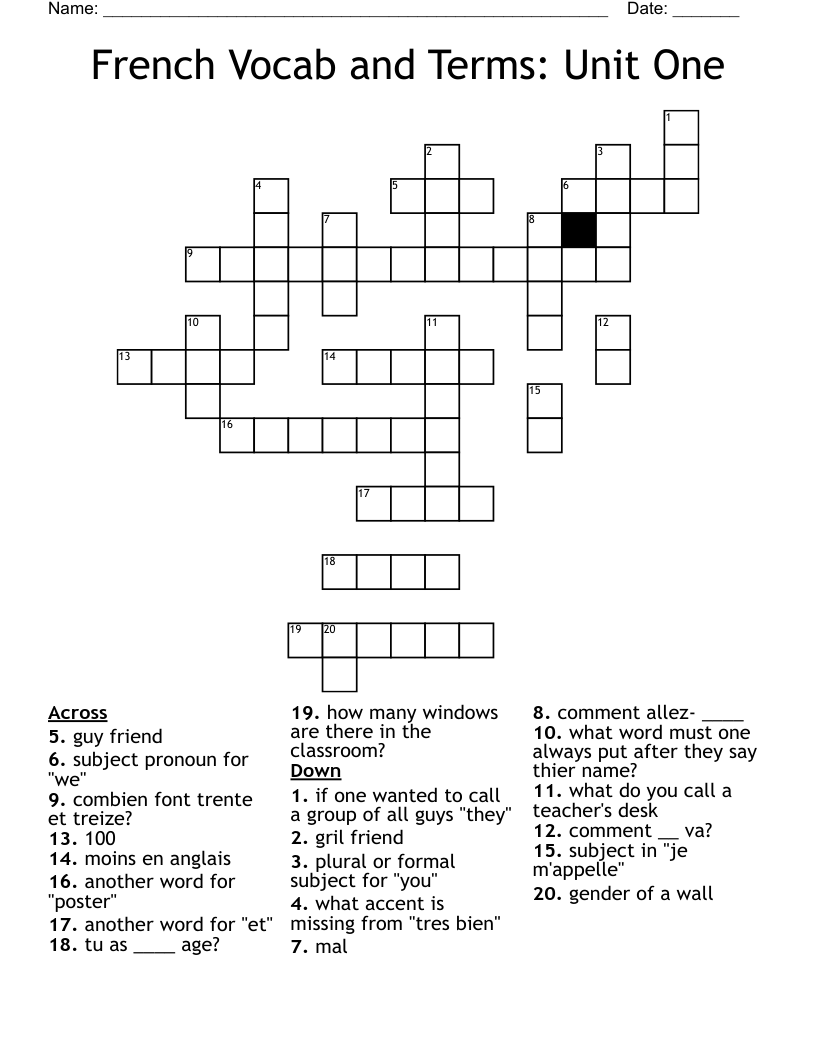 french-vocab-and-terms-unit-one-crossword-wordmint