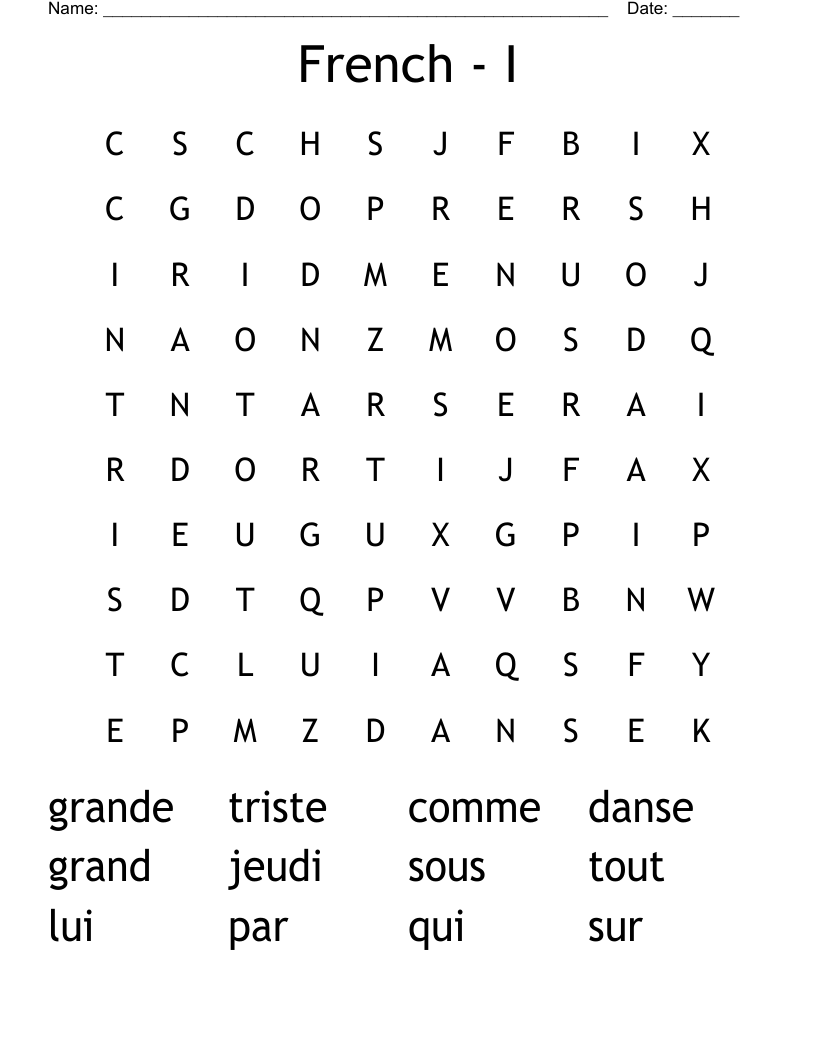 French - I Word Search