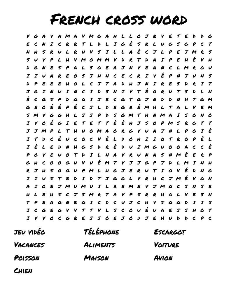 French cross word   Word Search